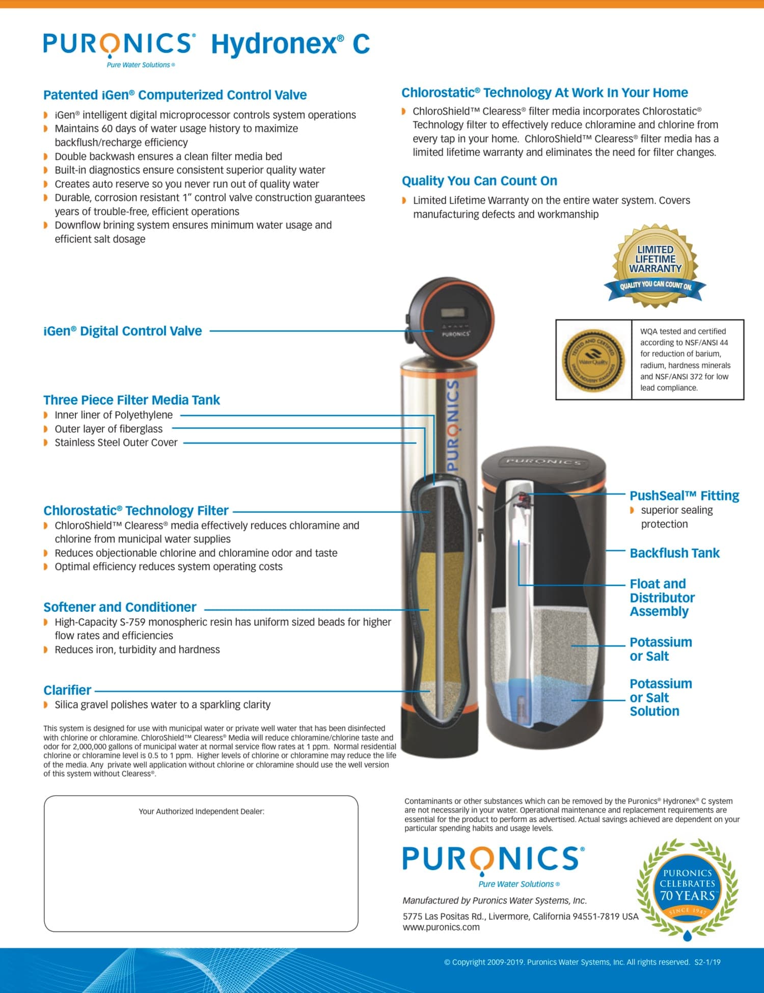 Puronics Hydronex C manufacturer spec flyer, single page